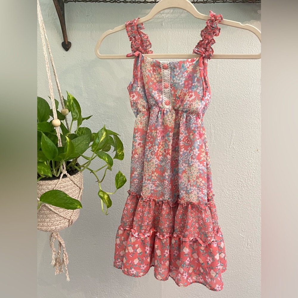 Pink floral Jona Michelle girls summer dress, size 8